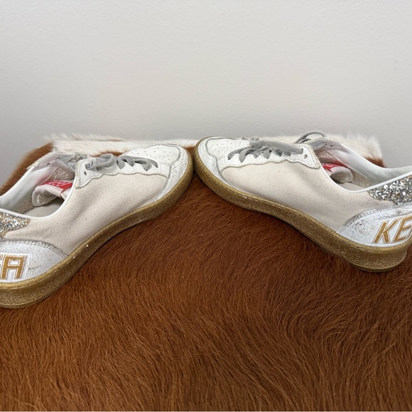 Golden Goose Ball Star Sneakers White Leather/canvas, Gold Star/Soles, Glitter - Picture 8 of 12